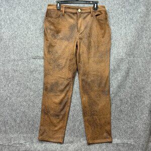 Chico's Faux Suede Worn Luggage Slim Pants Women's Size 2 / 12 Petite Brown